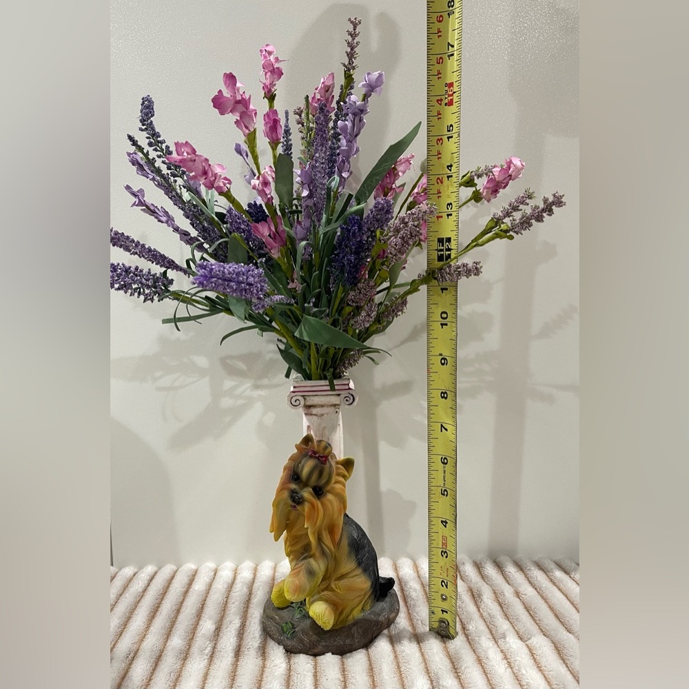 Yorkie-Yorkshire terrier statue with flowers. One of a kind.